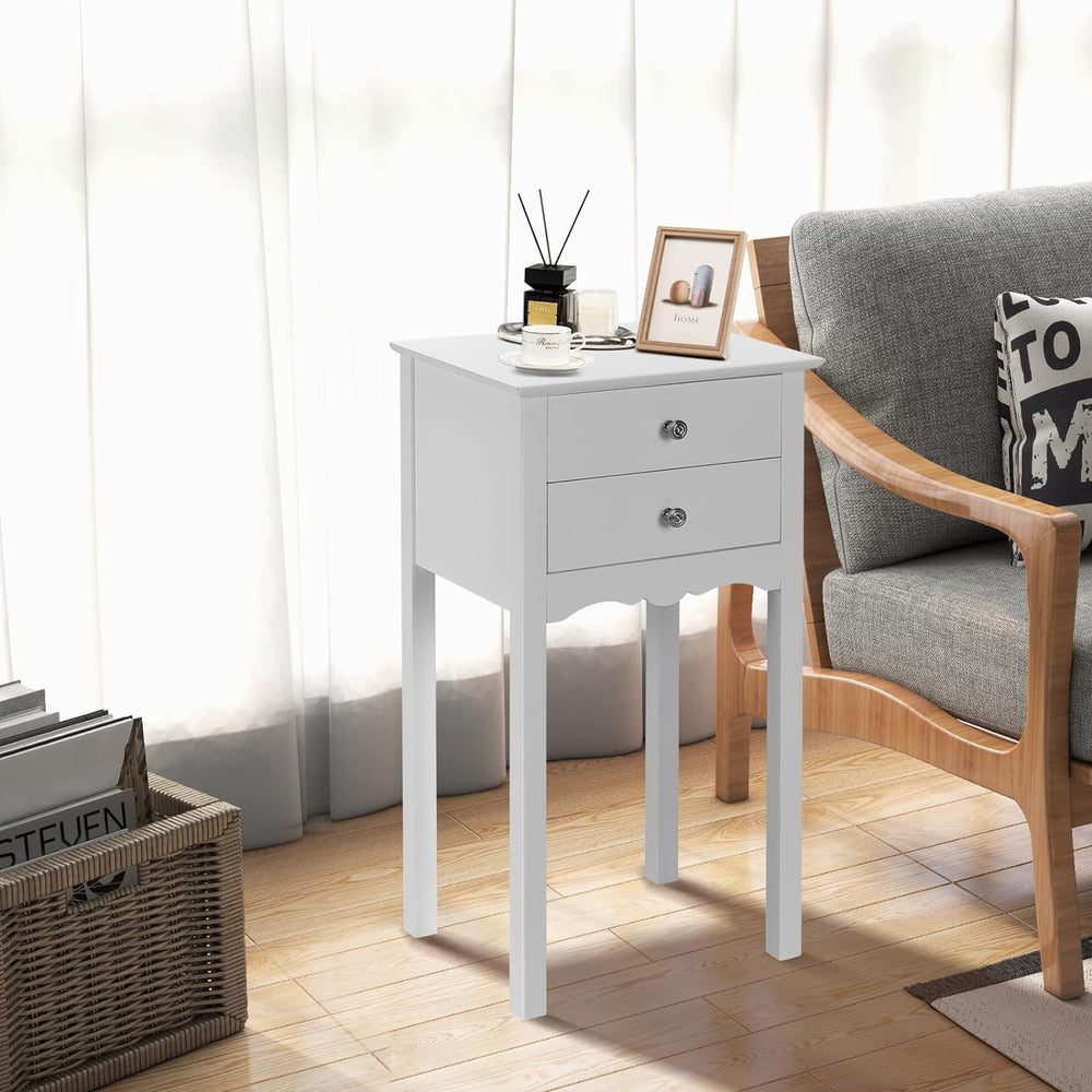 End Table w/ 2 Drawers Side Table Nightstand White