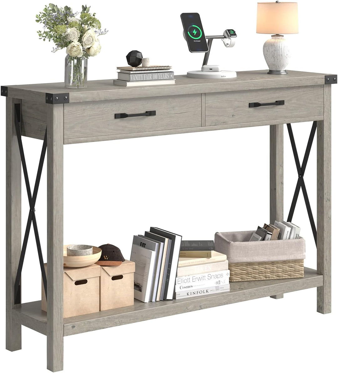 Console Table, Farmhouse Entryway, Accent Wood Sofa-Grey