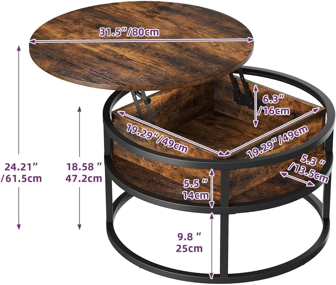 Lift Top Coffee Table with Hidden Compartment, Brown