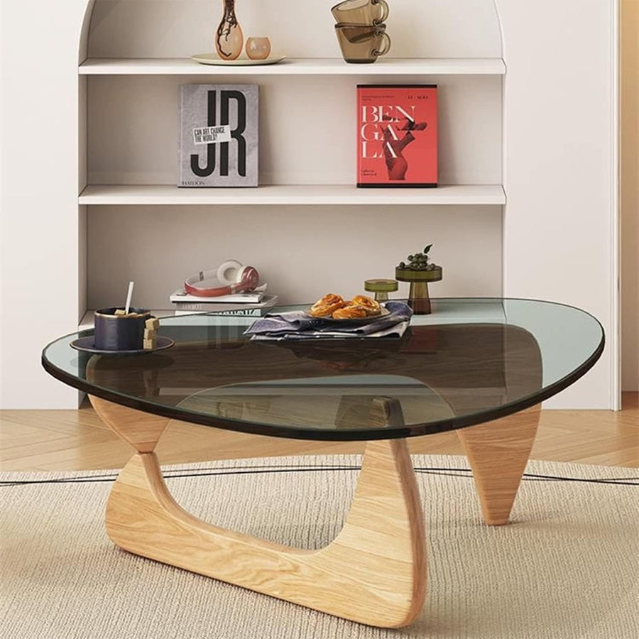 Mid-Century Modern Triangle Coffee Table, Walnut Wood Base