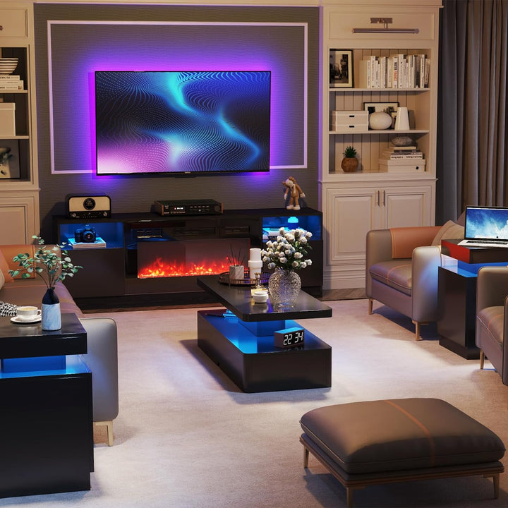 Modern Stylish Coffee Table with LED Lights, Black Coffee Table