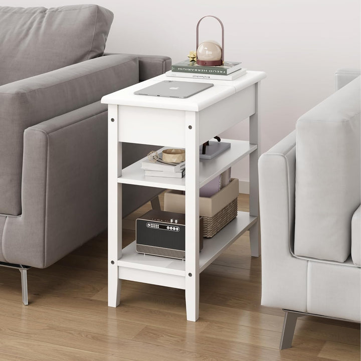 End Table White, Narrow Side Table with Storage