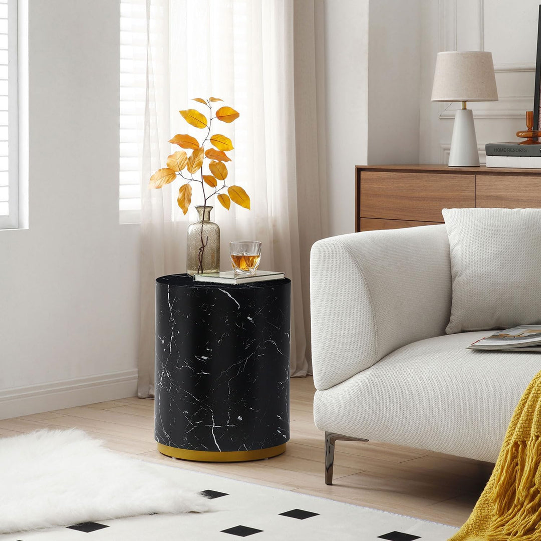 Modern White Coffee Table with Gold Rim, Marble Black