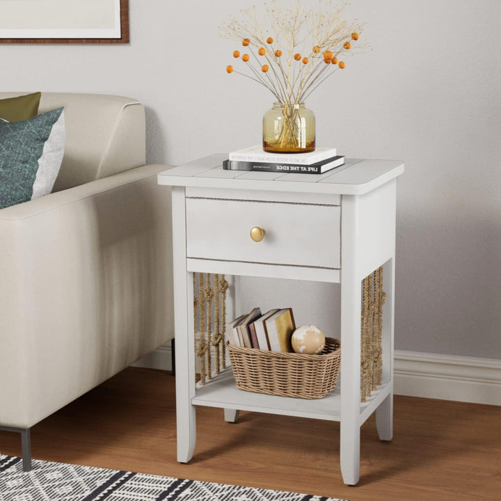 Farmhouse Nightstand, Rustic 2-Tier End Table