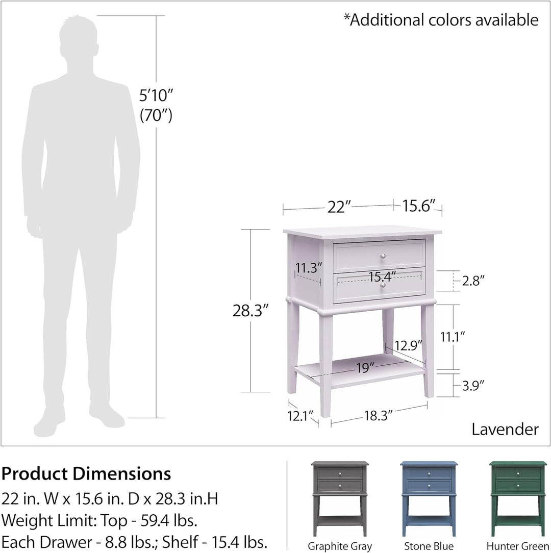 Franklin Accent Table 2 Drawers Lavender