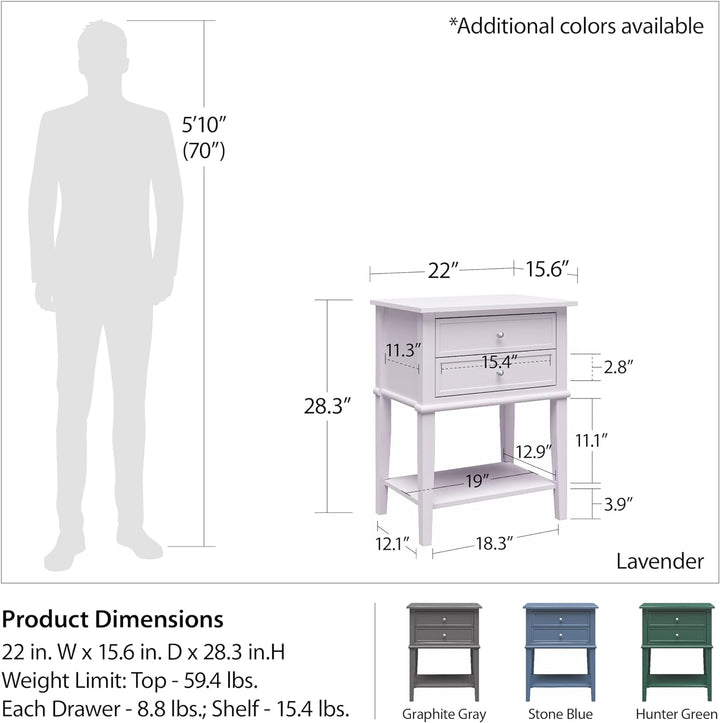 Franklin Accent Table 2 Drawers Lavender