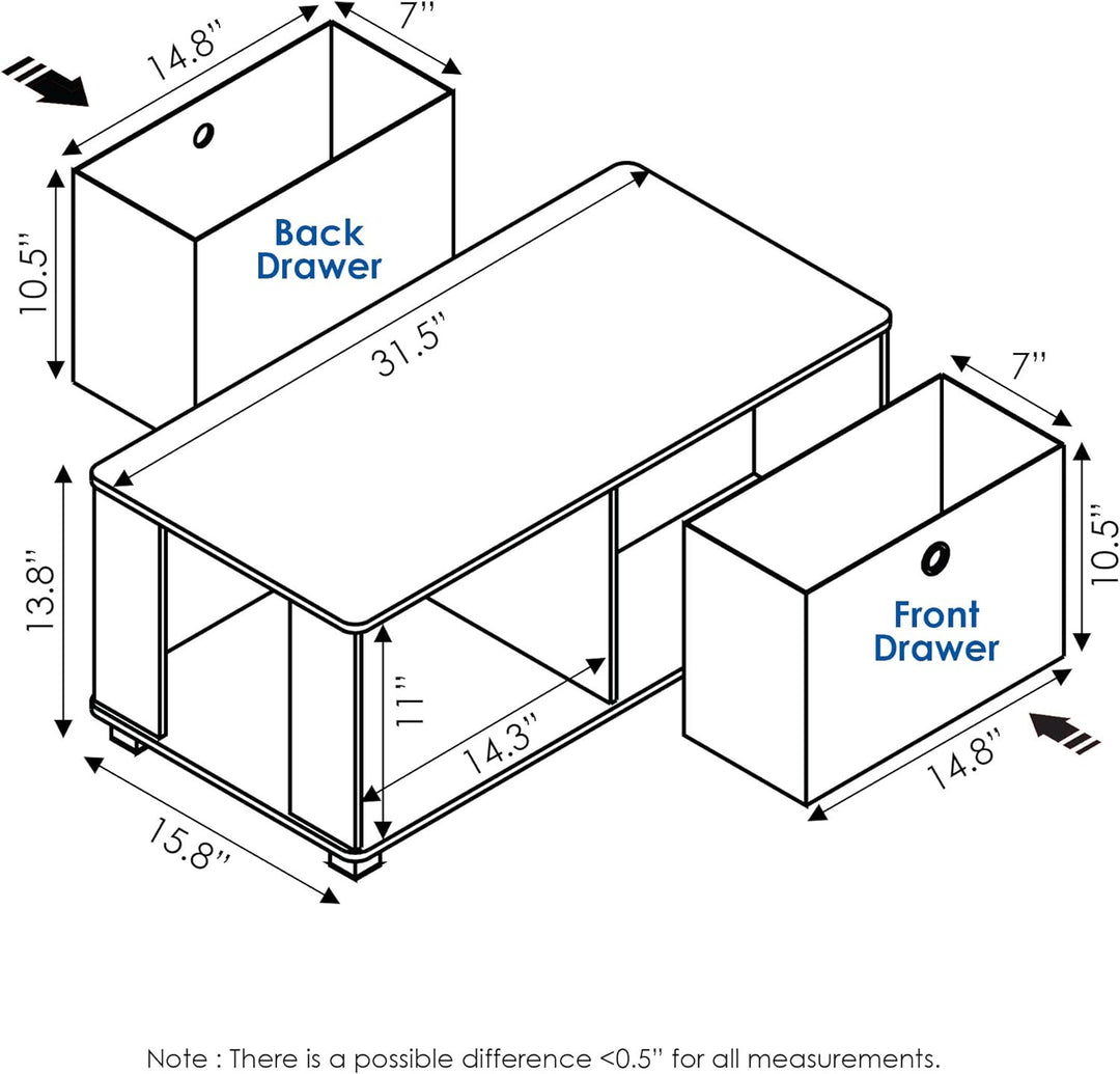 Furinno Coffee Table with Bin Drawer, Black, White