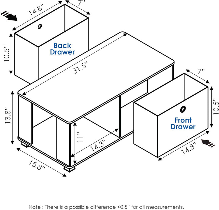 Furinno Coffee Table with Bin Drawer, Black, White