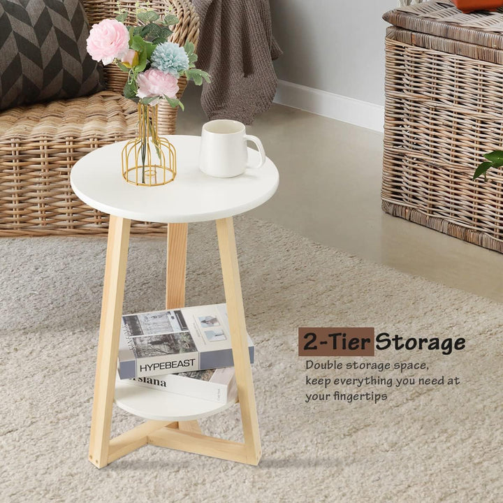 Round Two-Tier White End Table for Small Spaces