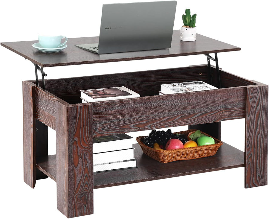 Lift Top Coffee Table with Hidden Storage, Wooden Dining Table, Espresso