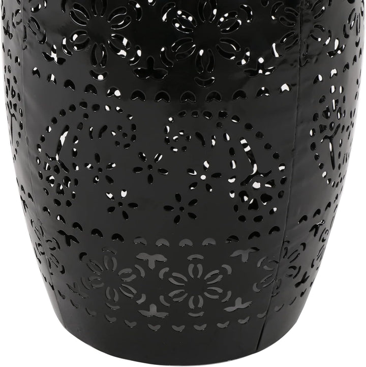 Apollos Indoor Lace Cut Iron Accent Table, Black