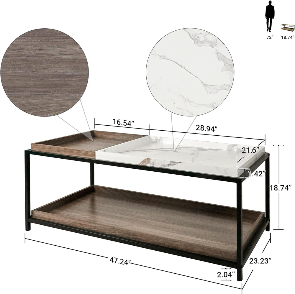 Convertible Faux Marble Coffee Table w/ Removable Trays, Walnut