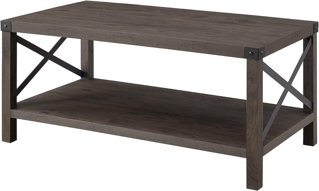 Sedalia Modern Farmhouse Metal Coffee Table, Sable Grey