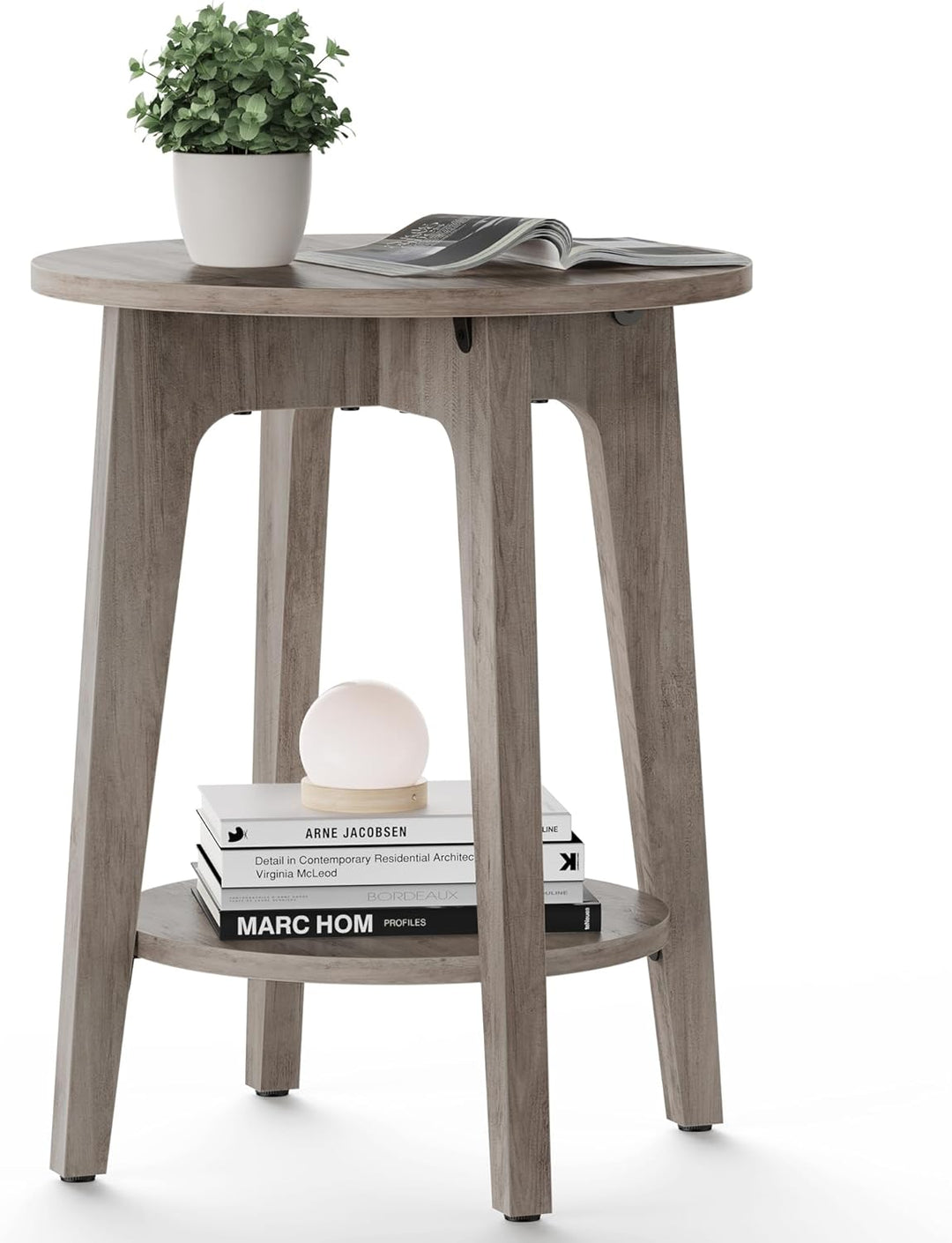 Round Side Table, End Table, Nightstand Greige