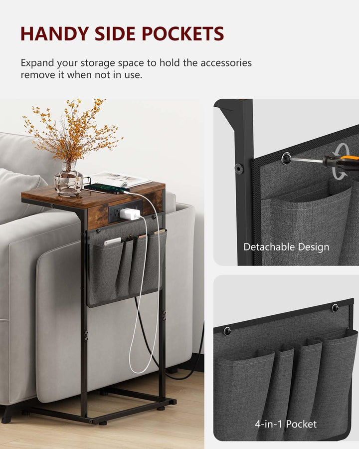 C Shaped End Table w/ Charging Station, Storage Bag