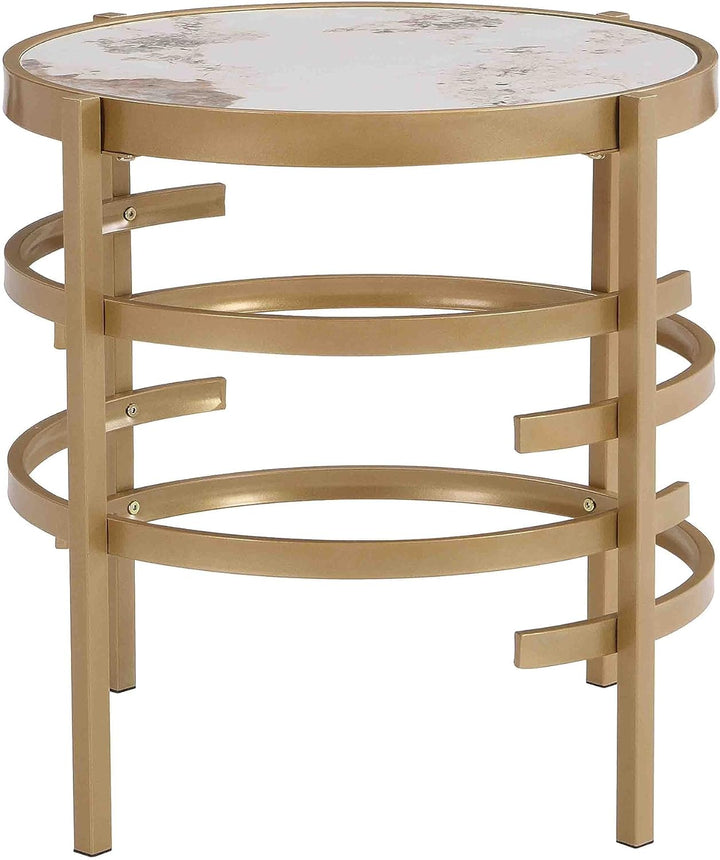 Modern Round End Table with Sintered Stone Top, Gold9