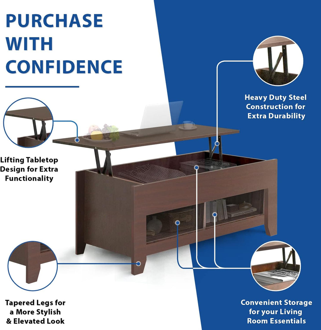 Lift Top Coffee Table with Hidden Compartment, Espresso