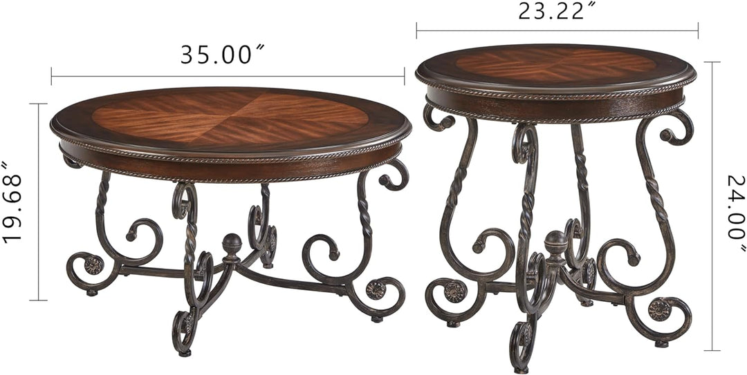 Rustic Round Wood Coffee & End Table Set, Set of 2