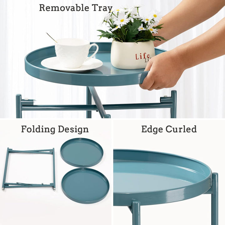 2 Tier Round Side Table, Folding Metal End Tables