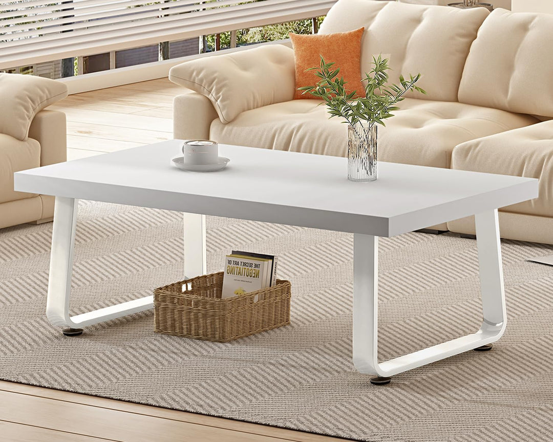 HSH White Coffee Table, Modern Rectangular Living Room Table, White Oak