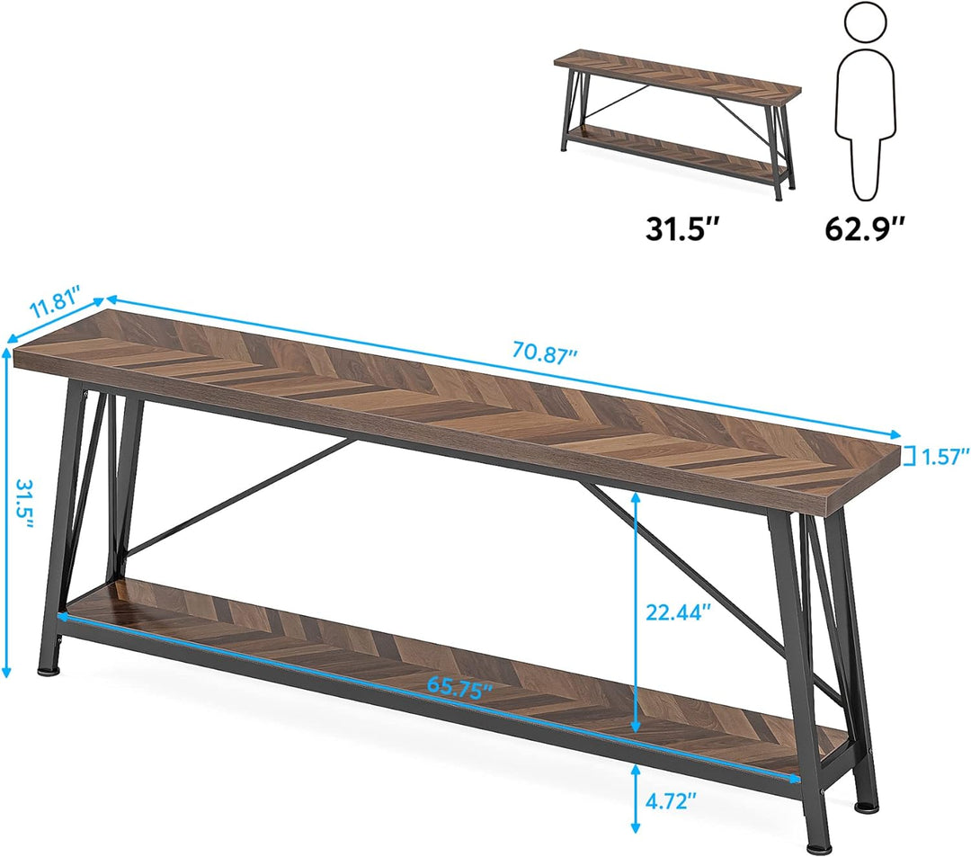 70.9" Industrial Entryway Console Sofa Table, Brown/Black