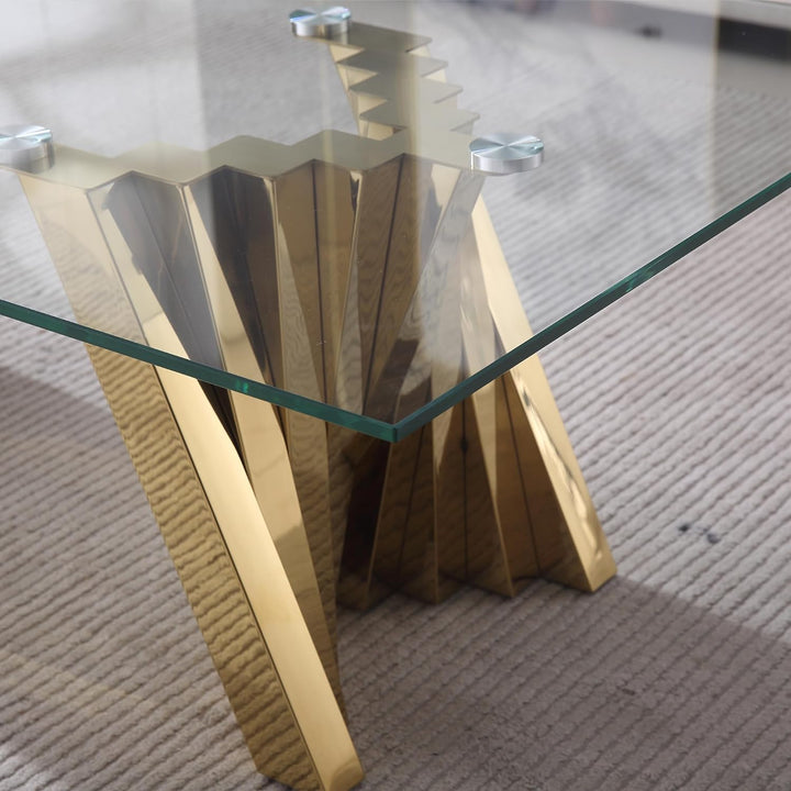 Modern Glass and Gold Stainless Steel Coffee Table, Gold21