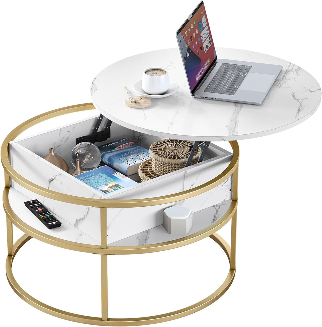 Lift Top Coffee Table with Hidden Storage, Modern Round Center Table