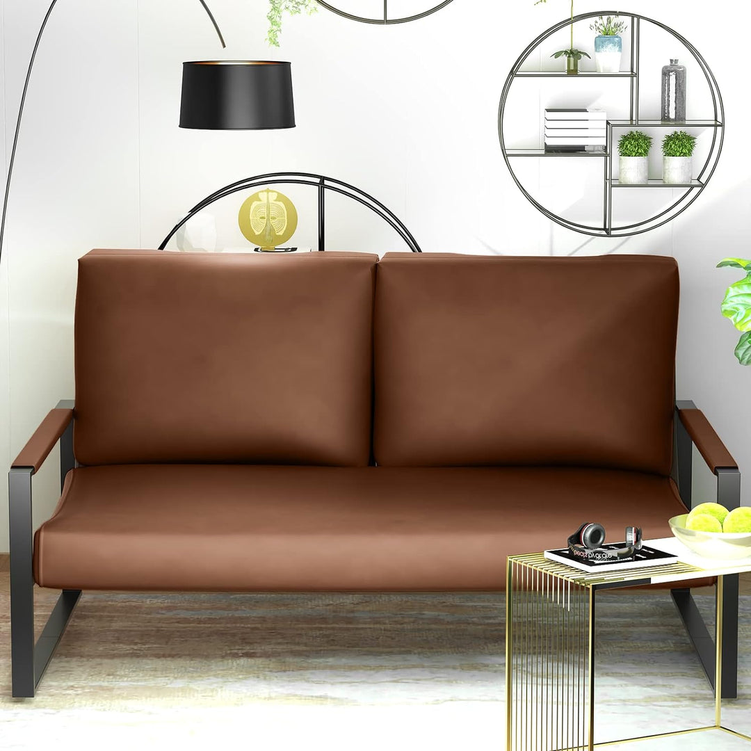 Brown Mid-Century Modern Loveseat Sofa Accent Chair