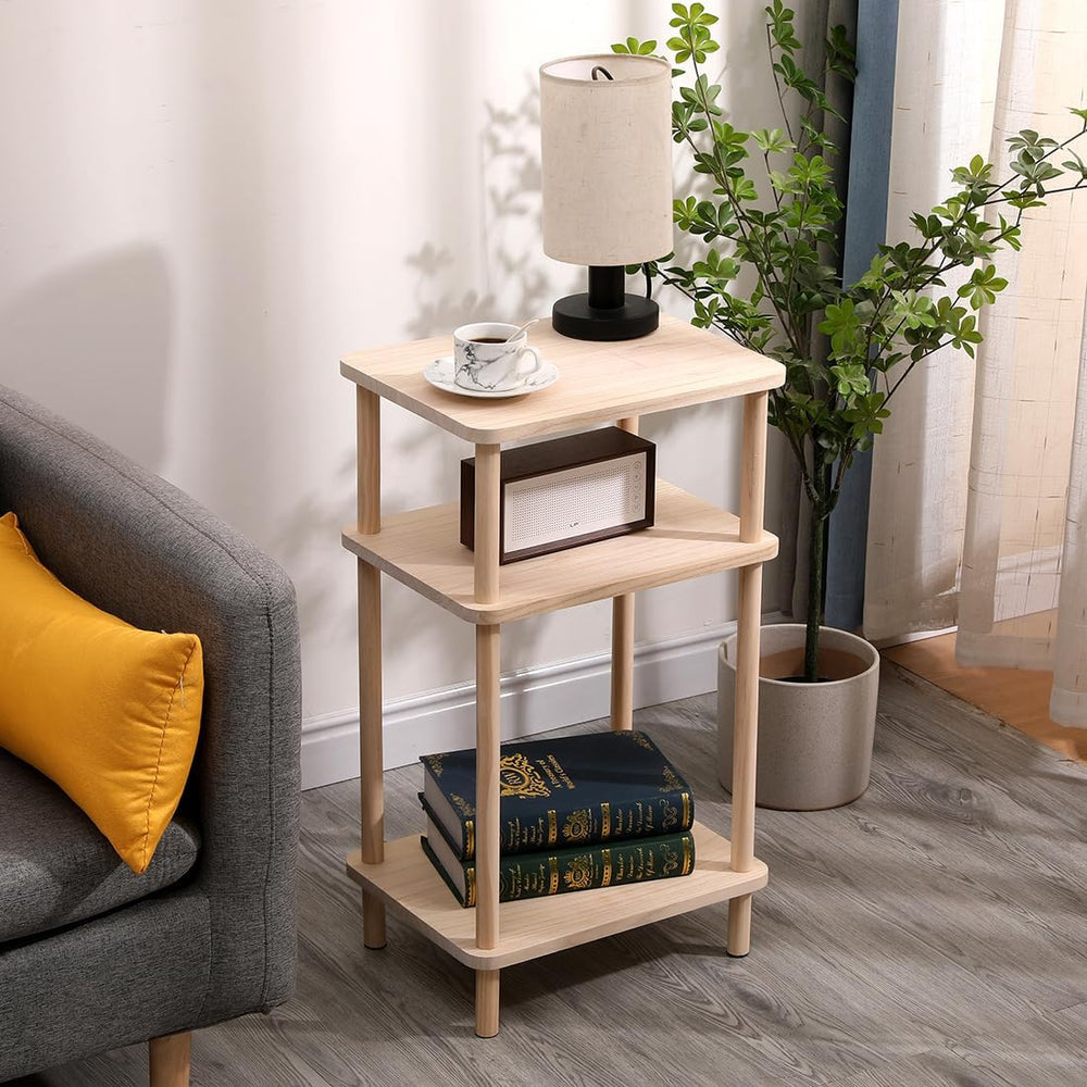 Set of 2 Solid Wood End Tables, 3-Tier Side Tables