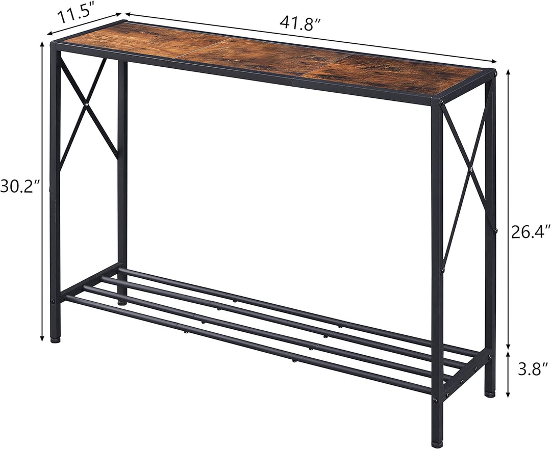 Console Table, 2-Tier Industrial Entryway, Rustic