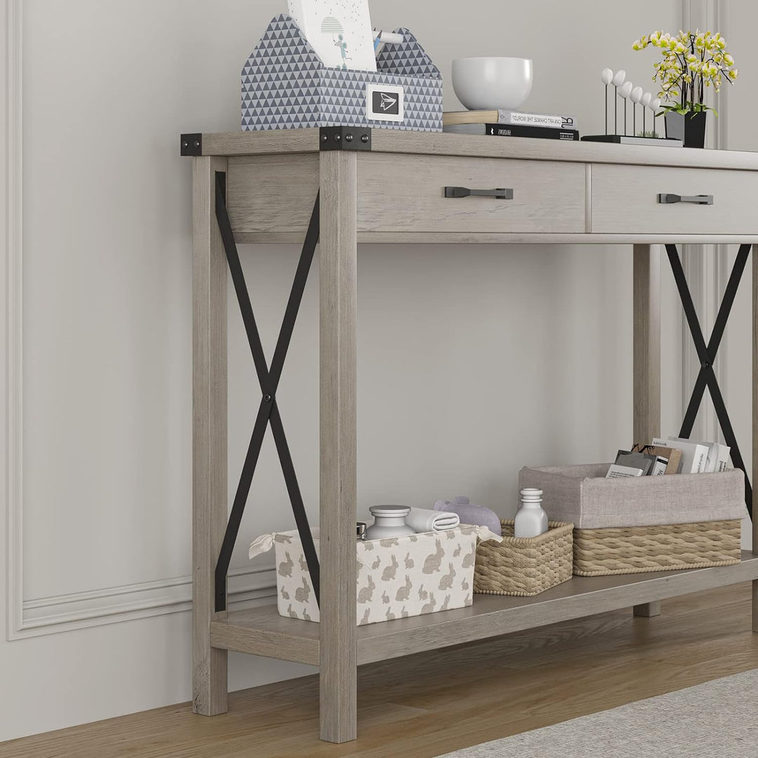 Console Table, Farmhouse Entryway, Accent Wood Sofa-Grey