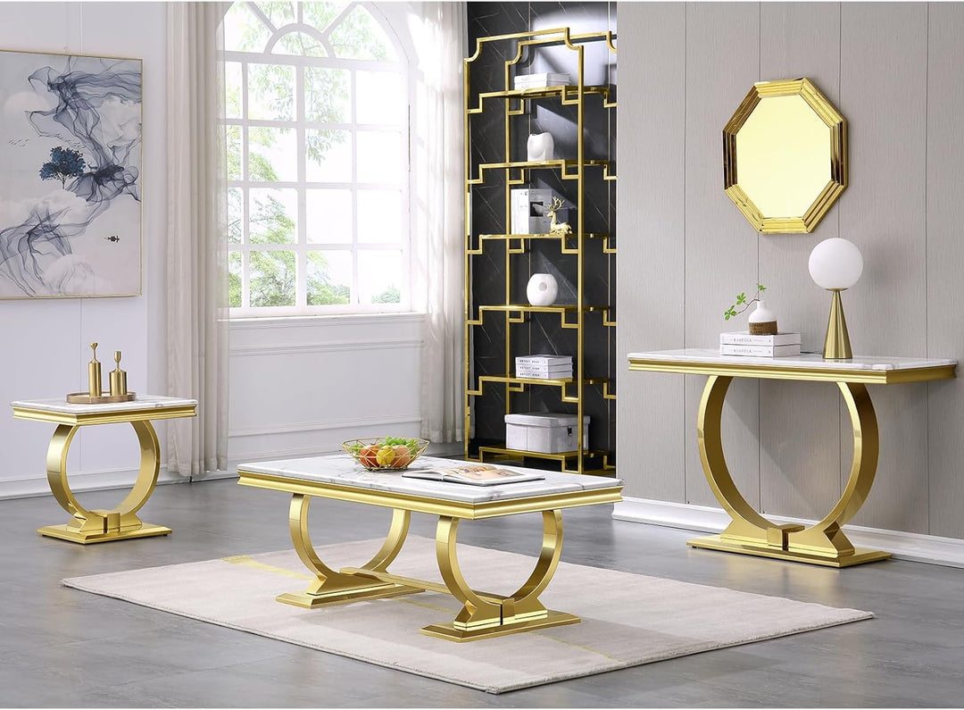 Gold Coffee Table, White and Gold Rectangle Living Room Tea Table