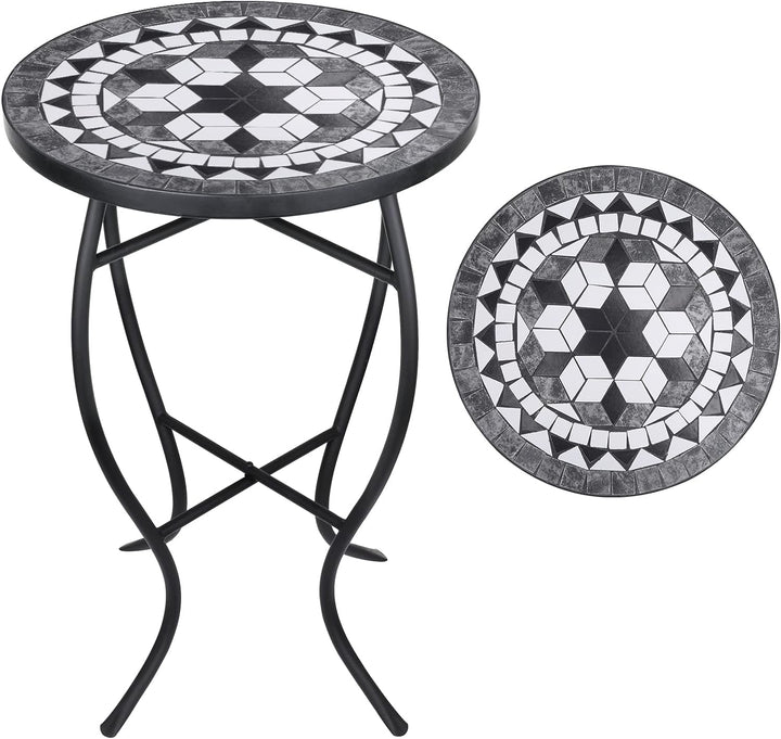 Mosaic Outdoor Side Table, 14" Round Folding End Table