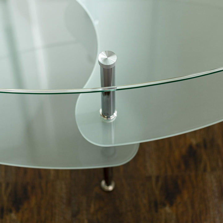 Modern Oval Glass Coffee Table with Storage Shelf