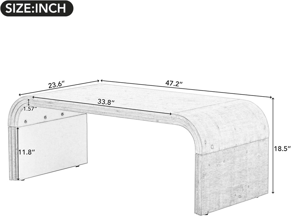 47'' Curved Coffee Table, Modern Rustic Minimalist, 39.37"-walnut