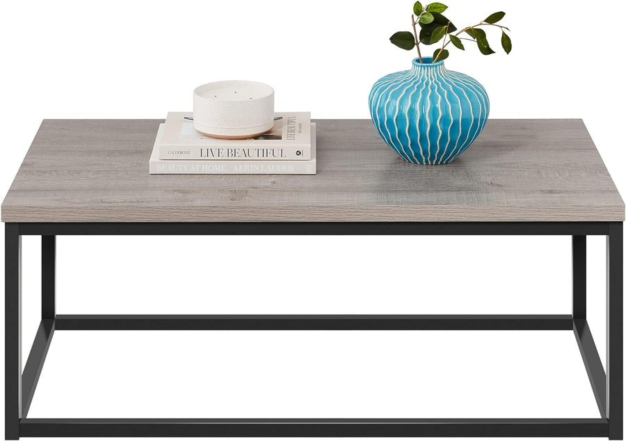 Modern Industrial Style Rectangular Coffee Table, Gray