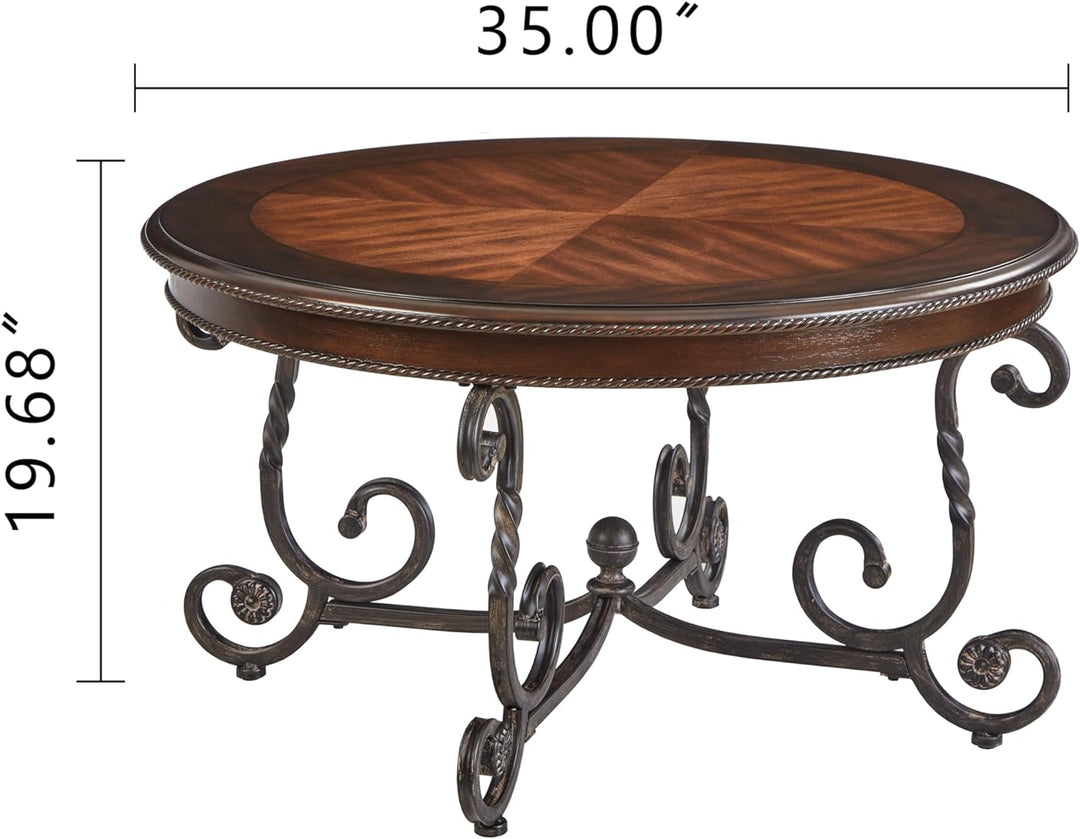 Retro Round Wood Coffee Table, Farmhouse Style, Only Coffee Table