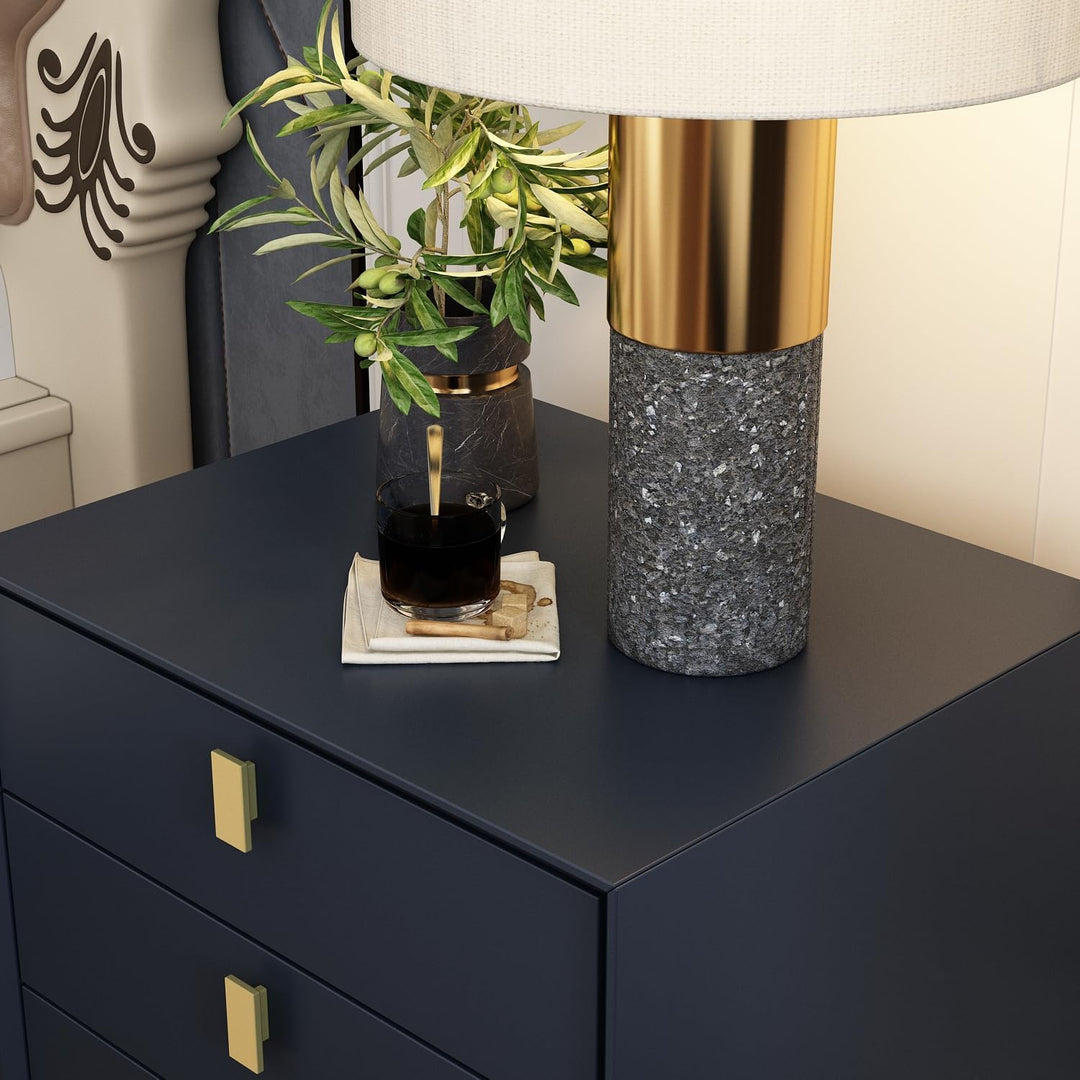 3-Drawer Nightstand, Modern Bedside Table, Navy