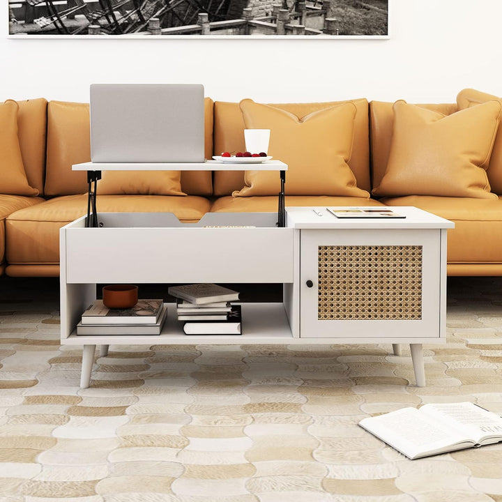 Versatile Lift-Top Coffee Table, Hidden Storage, Adjustable, White