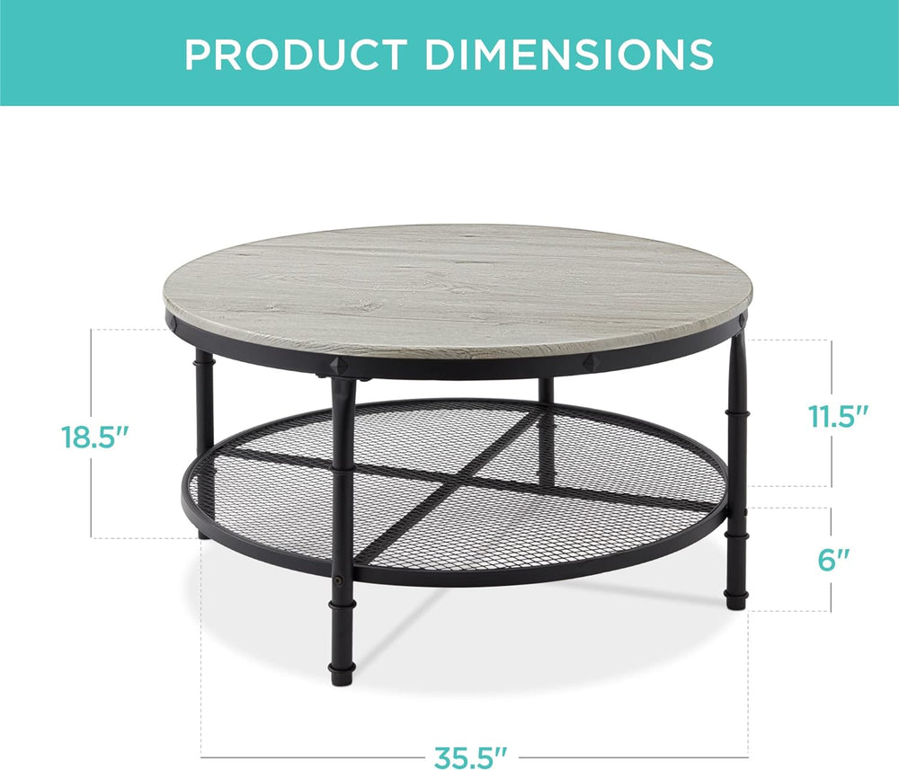 Best Choice Products 2-Tier Round Industrial Coffee Table, Gray