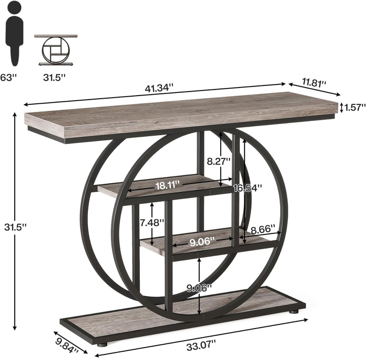 41.3" Console Table, Industrial 4-Tier Sofa Table