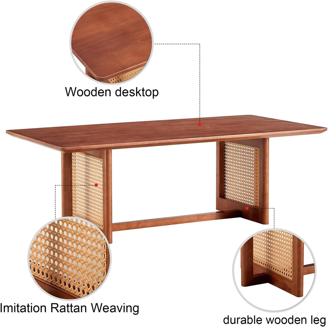 Imitation Rattan Solid Wood Coffee Table, Rectangular, B-walnut