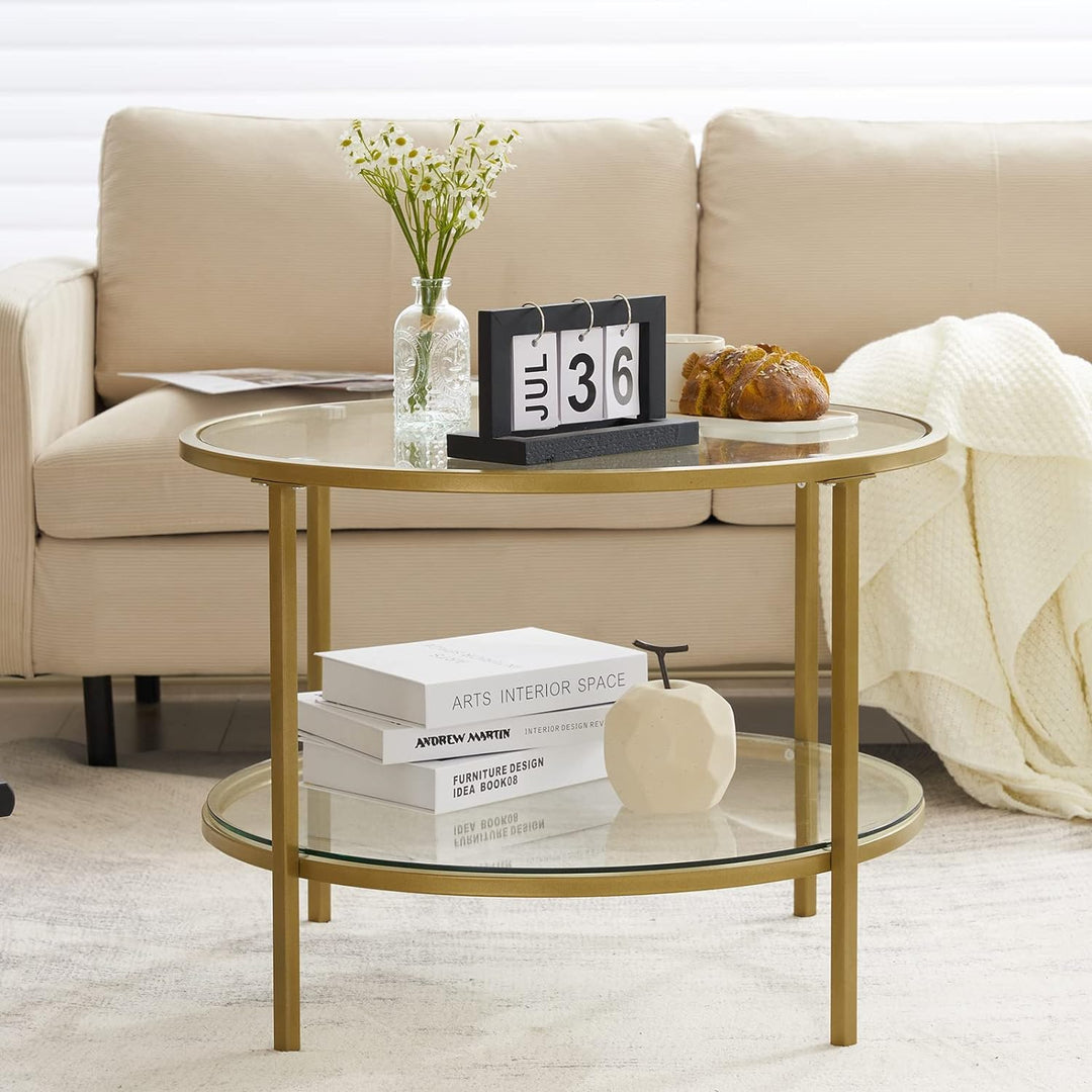 Elegant Glass Coffee Table, Champagne Gold Finish