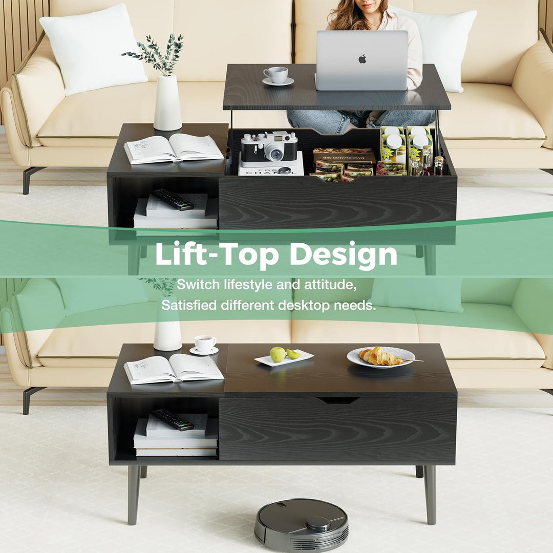 Lift Top Coffee Tables with Hidden Storage, Wooden Center Tables, Black