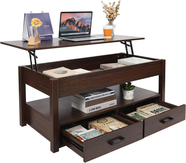 Lift Top Coffee Table w/ Storage, Drawers & Hidden Compartment, Espresso