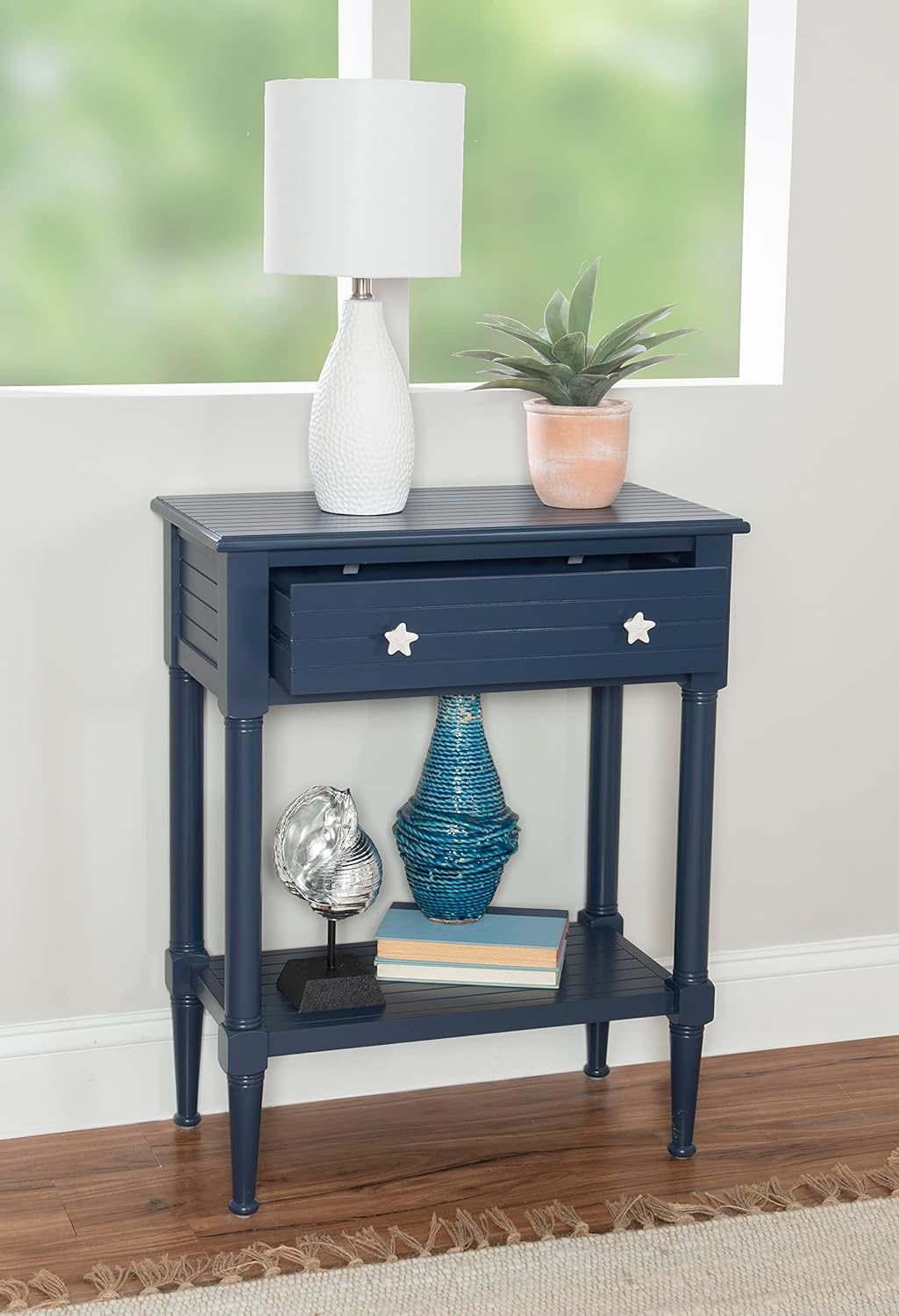 Raleigh Navy Accent Table with Storage and Pulls