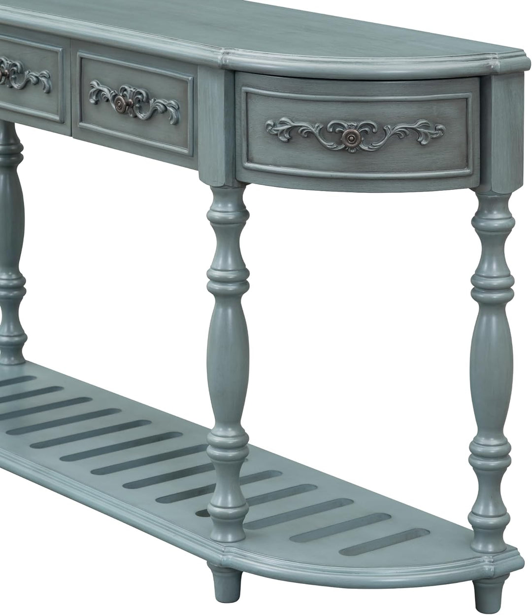 Retro Curved Console Table, Antique Blue