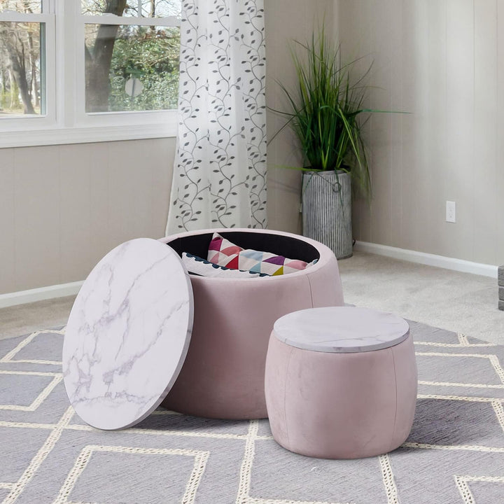 Elegant Pink Coffee Table Set with Storage Ottoman