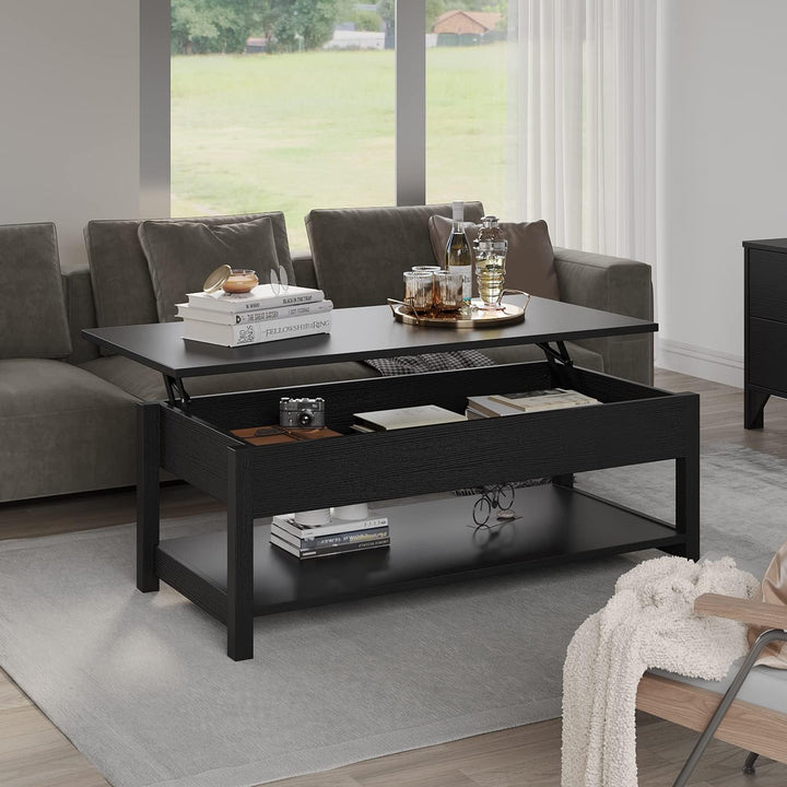 Lift Top Coffee Table with Hidden Compartment, Farmhouse, Black