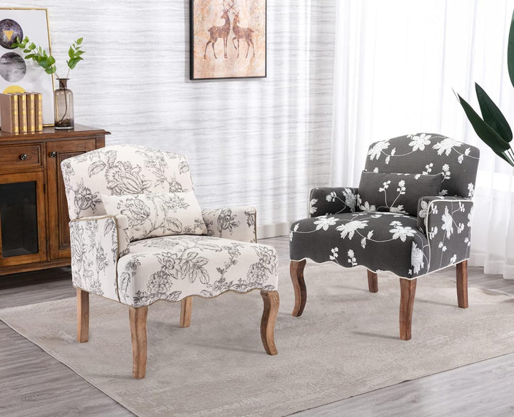 Floral Accent Chair Beige Comfy Single Sofa